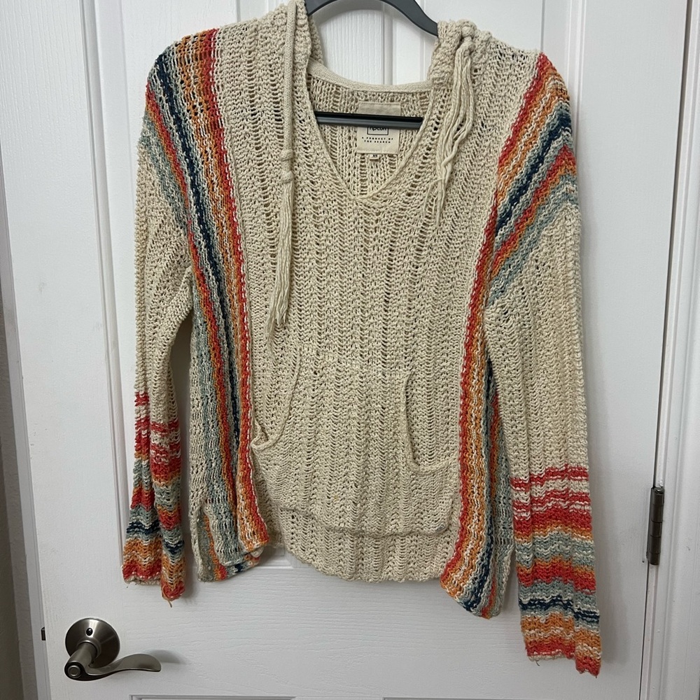Rip Curl Cream and Red V-Neck Sweater